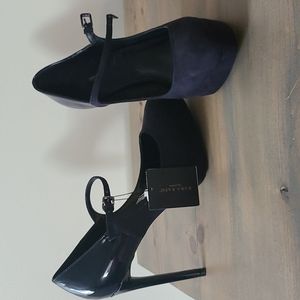 New no Box. Zara Basic Collection Navy Suede Platform Pump w/ Patent Detail. 10